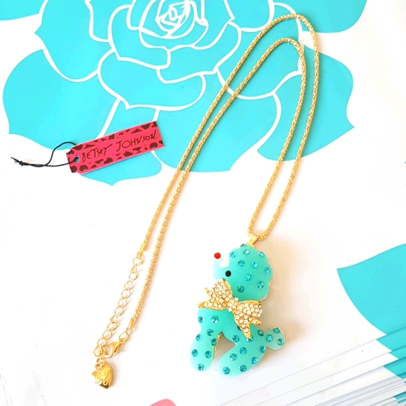 Betsey Johnson Style Necklace Blue Crystal Pendant - Picture 3 of 12